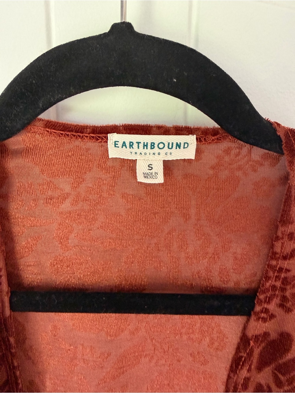 Earthbound Floral Burnout Velvet Kimono Cardigan Rust Boho Small - Picture 2 of 6